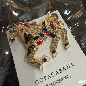 Gold and Multicolor Horse Brooch